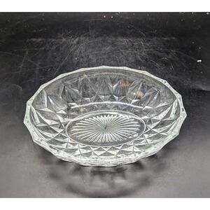 Vintage Val St. Lambert Oval Clear Crystal Candy Bowl 7.25" Signed Diamondpoint